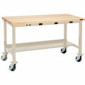 Global Industrial Mobile Workbench, 72 x 30in, w/Outlets, Maple Butcher Block Square Edge, Tan 253976HBTN